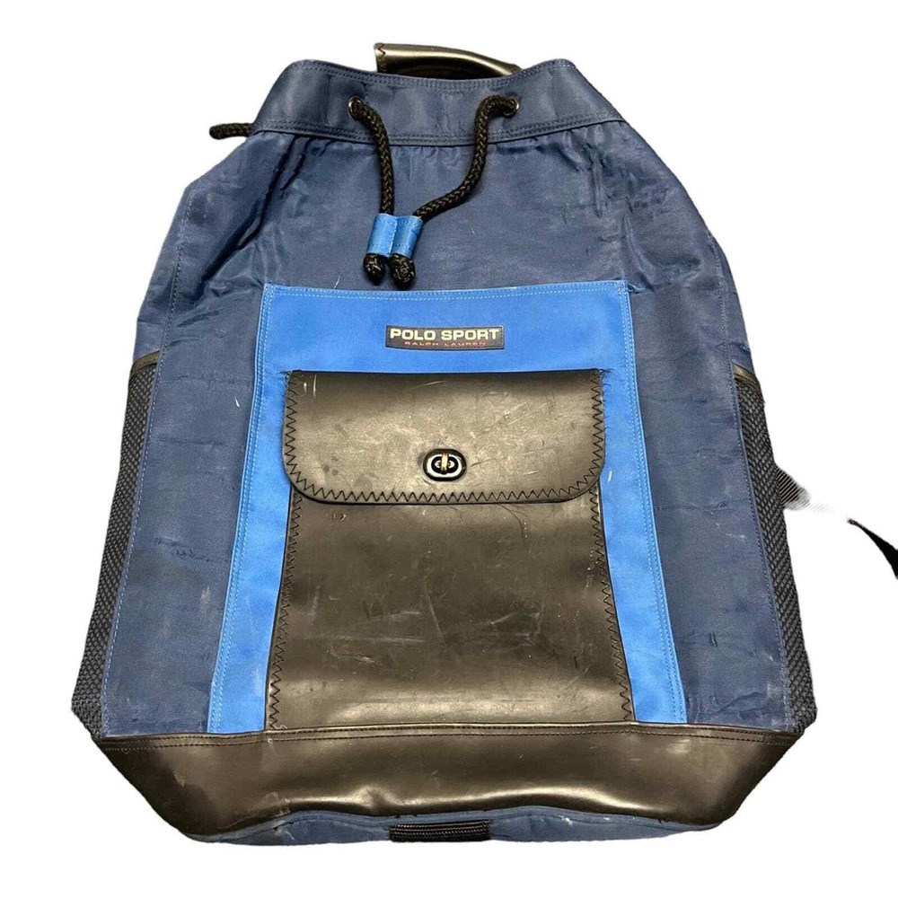 RARE vintage polo sport ralph lauren bucket bag sling backpack blue and leather‎